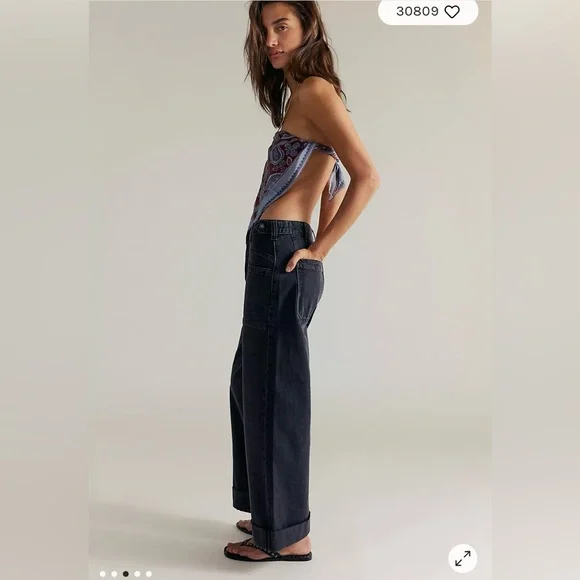 Free People We the Free Palmer Cuffed Jeans in Outer Space (Black) Size 29. NWT - Picture 2 of 12